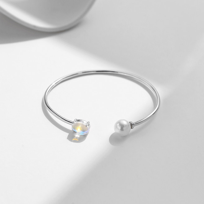 ALLBANGMALL 오픈 뱅글 크리스탈 진주 포인트 여성 순은 팔찌