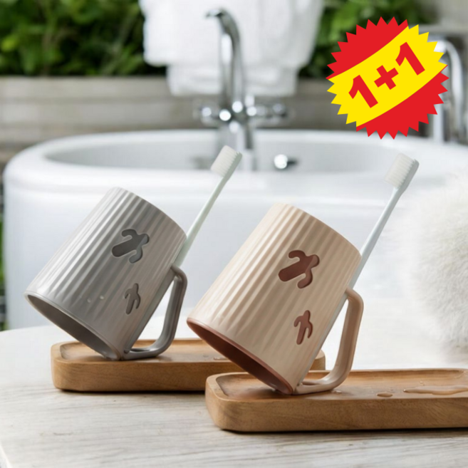 생활공감 선인장 파스텔 칫솔꽂이용 개인 양치컵, 1세트, 핑크+그레이