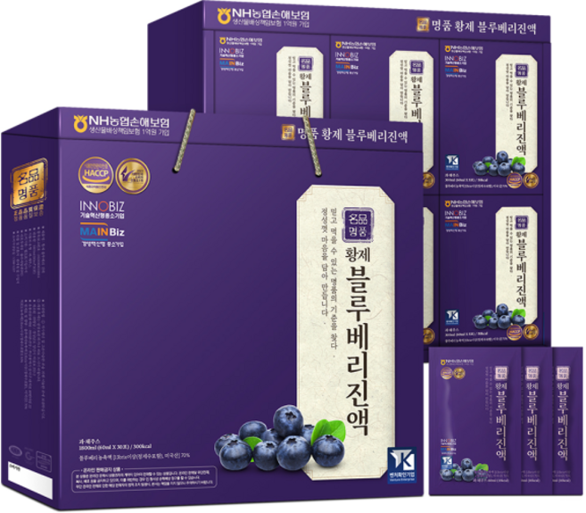 명품 황제 블루베리 진액 60ml x 30포 6박스 즙 건강 효도 명절 설 추석 선물 세트, 1개