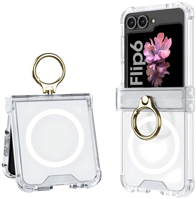 엘디엑크스 맥세이프 투명 핑거링 힌지보호 휴대폰 케이스