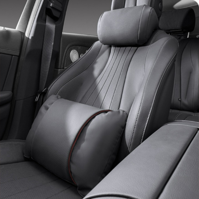 아망디에 프리미엄 차량용 헤드레스트 목쿠션 허리쿠션 등받이쿠션 세트, 1세트, 블랙