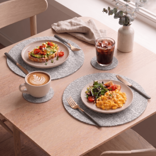 아지랩 1+1 모던 방수 식탁매트 2p + 티코스터 2p, 라이트 그레이, 2개, 33 x 33cm