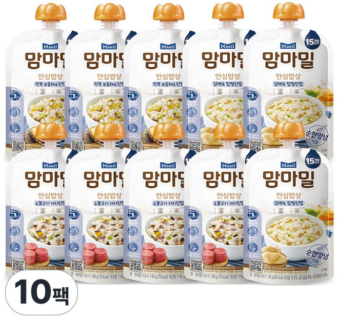 맘마밀 안심이유식 15개월 3종 (총10개), 1세트, 소불4+닭백숙3+전복3, 140g