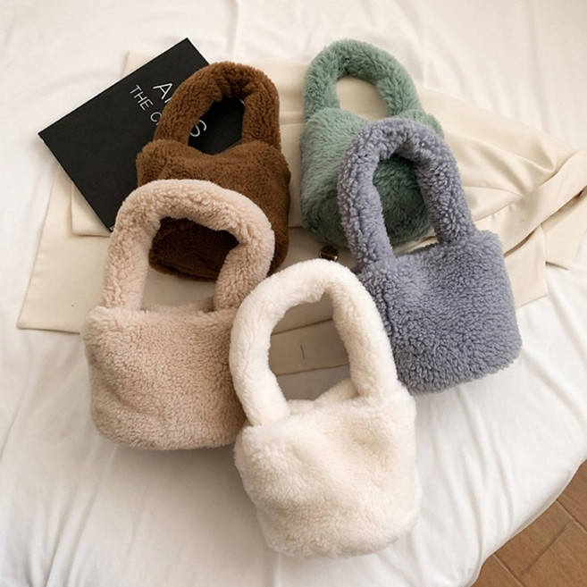 뽀글이 양털 토트백 부드러운 퍼 데일리백 미니 핸드 손가방 겨울