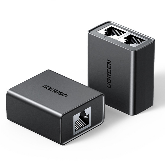 유그린 RJ45 랜 연장 커플러 이중 분배기 커넥터 2p 세트, 블랙, 1세트
