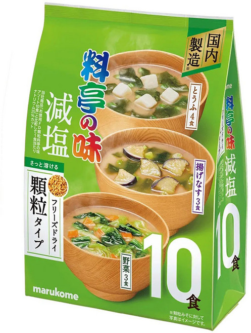marukome 大容量冷凍乾燥 高級餐廳減鹽顆粒味噌湯 豆腐4入 + 酥炸茄子3入 + 蔬菜3入, 1個, 79g
