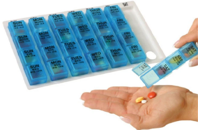 일주일 7일 4칸 4주 분리형약통 약소분통 색상랜덤, 1개 - 쿠팡