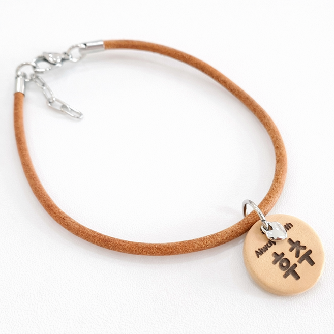 강아지 천연소가죽 인식표 목걸이 / 소형견 알루미늄 나무 원목 반려견 소형견 이름표 네임택 각인, 1개, 우드