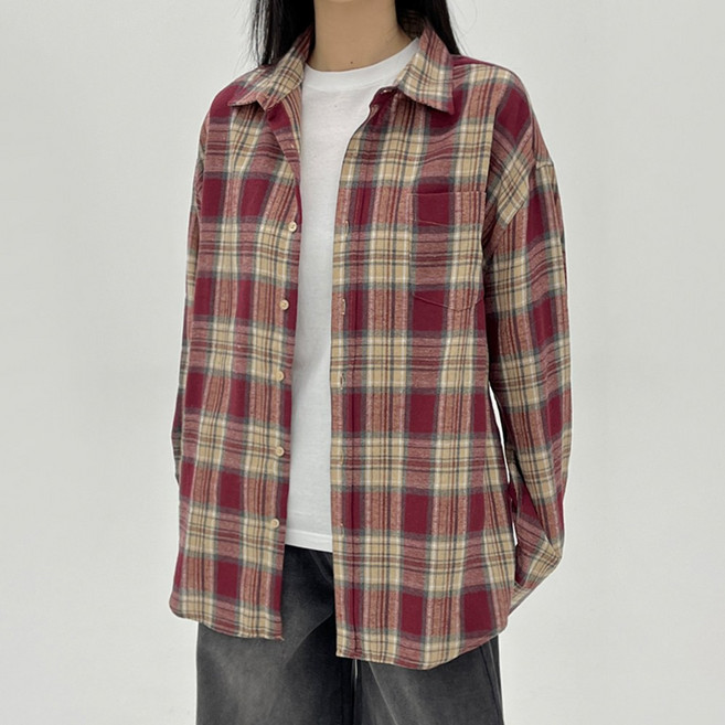 코모도 여성용 빅사이즈 남방 체크 셔츠 긴팔 블라우스 14컬러