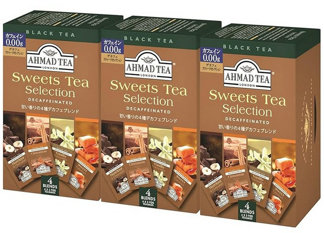 AHMAD TEA 아머드 티 데카페 스위트 티 티백 20봉투×3개 카페인리스 헤이즐넛 초콜릿 바닐라 캐러멜 계피 각 5봉, 사이즈, 1개
