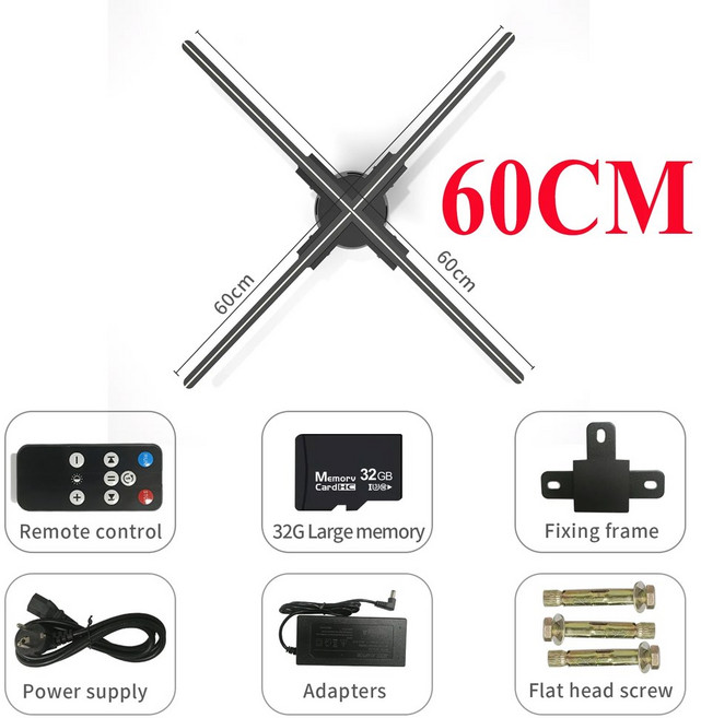 40 85CM 3D 전송 원격 디스플레이 비디오 그림 제어 상업 WIFI 팬 홀로그램, [04] 60CM, US Plug, US Plug
