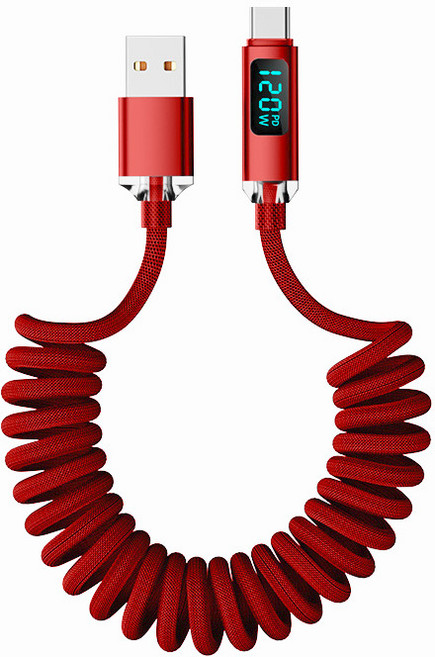 스프링 데이터 케이블타입C 고속 충전 데이터 케이블디지털 표시2미터차량용오토바이용, 1개, 빨간색, 2m