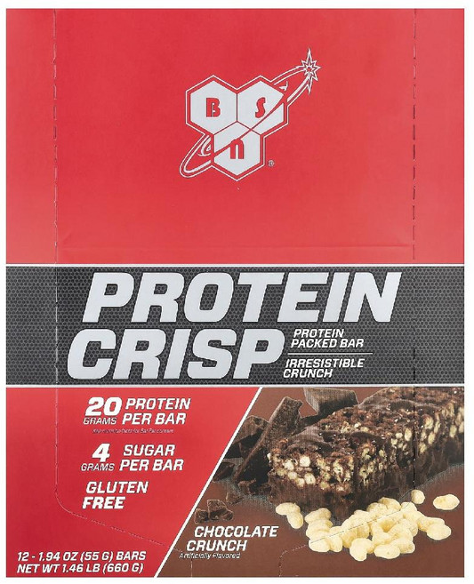 BSN 프로틴 크리스프 초콜릿 크런치 맛 바 12개 각 57g(2.01oz), 55g, 1개