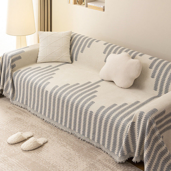 Raee好貨推薦 2025新款四季通用全包萬能套 防貓抓沙發巾蓋布沙發墊, 節節高-灰色,180*340cm 加大三人位, 1個