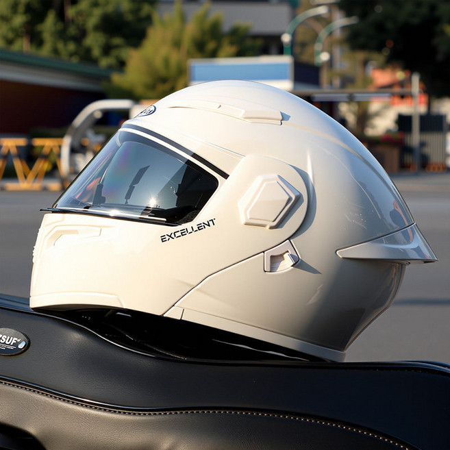 Andes 全罩式安全帽 適用於摩托車電動車 男女通用 四季適用, 卓越白 3C - DOT雙重 防曬內鏡