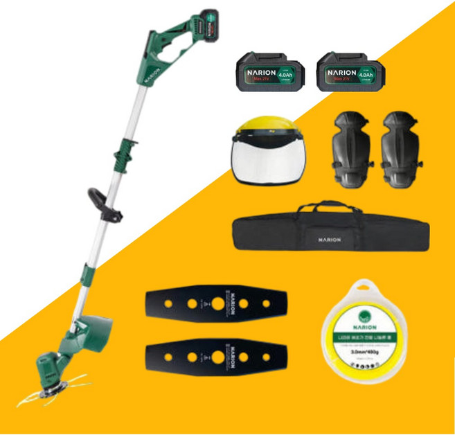 나리온 21V 충전식 예초기 숙련자용 4.0Ah 배터리 2개 세트, 1개