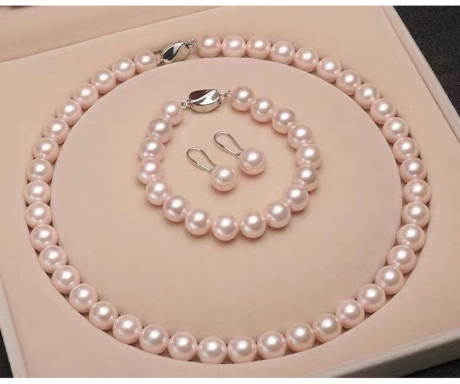 진주세트 목걸이+귀걸이+팔찌 화이트 핑크진주 자색진주 혼주 귀찌 유앤이