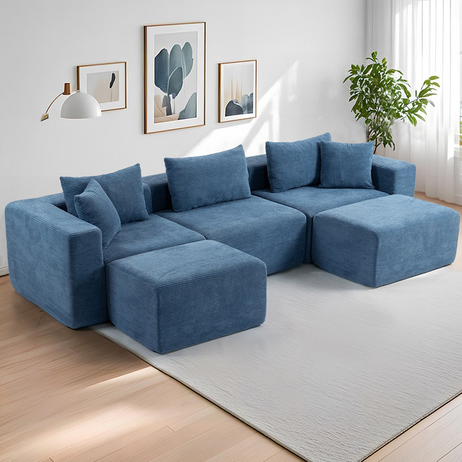 SAMMU 면 설치 모듈형 압축 소파 소파 침대 맞춤 조합 1~6인용 2517, 네이비 블루A+B+C+2D, XL