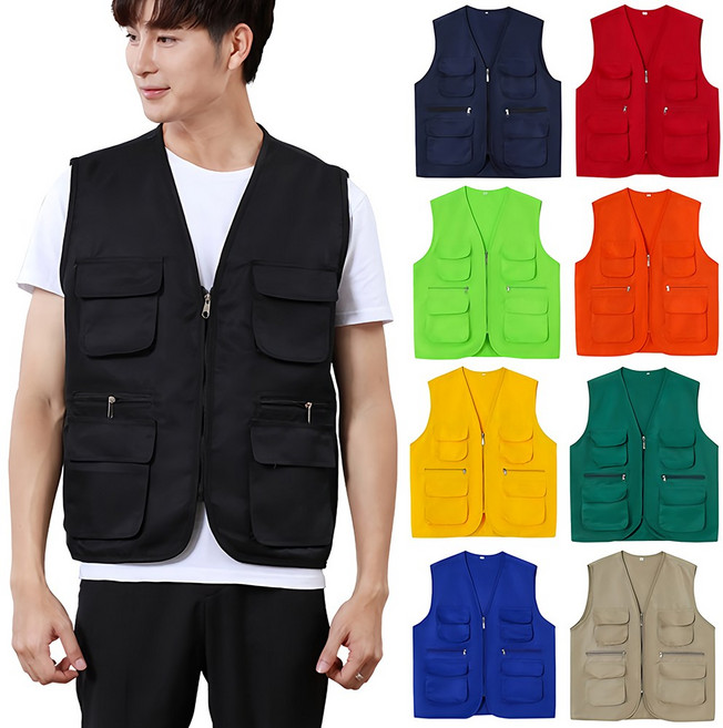 [인쇄가능] KPG 3D 포켓 작업 조끼 V013, 1개, 블랙