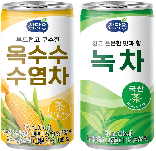 참맑은 녹차캔(30개)+옥수수수염차캔(30개) / 총 60개, 1세트, 175ml