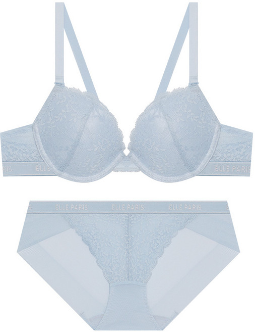엘르이너웨어 클래시 페미닌 레이스 브라 팬티 세트 - 베이비블루