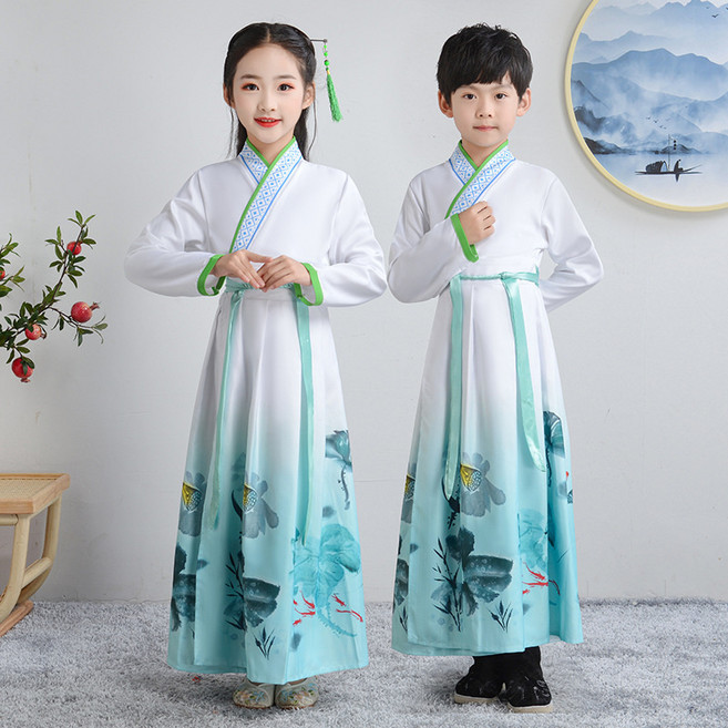 DIU 兒童國學漢服拜年服中國風三字經演出服漢服男童女童秋冬表演服裝