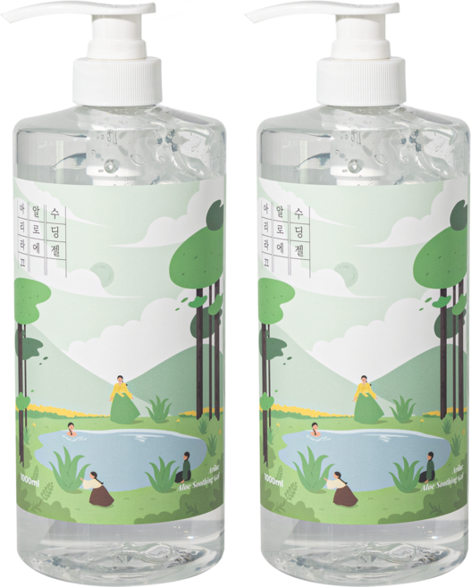 [쿨링 진정] 아리라끄 대용량 알로에 수딩젤 97% 1000ML 무알콜 수분진정 알로에팩, 2개, 1L