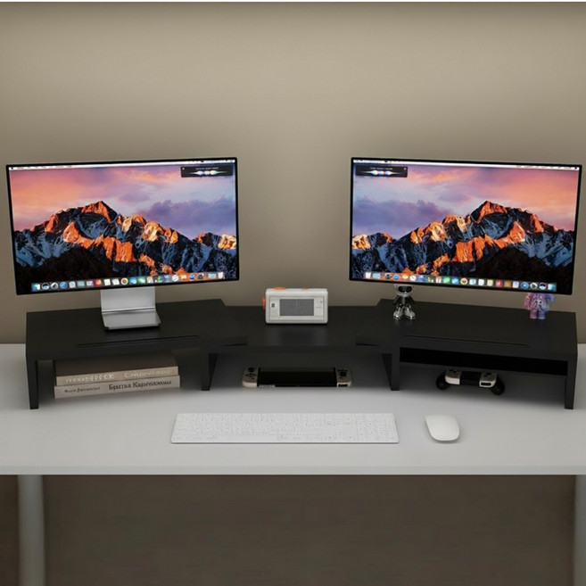 토도판다 길이조절 듀얼 모니터 받침대, 블랙