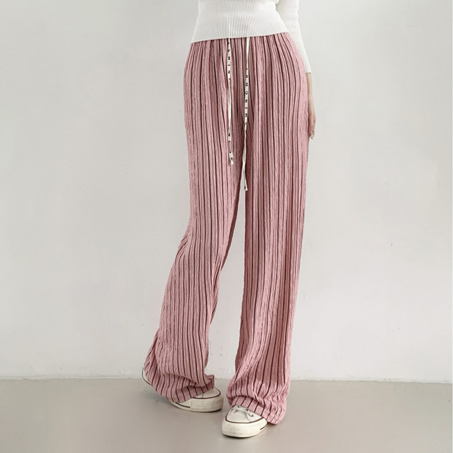 제이앤썸 플리츠 스트라이프 허리스트링 레터링 와이드 팬츠 주름 세로줄 통바지 와이드 바지