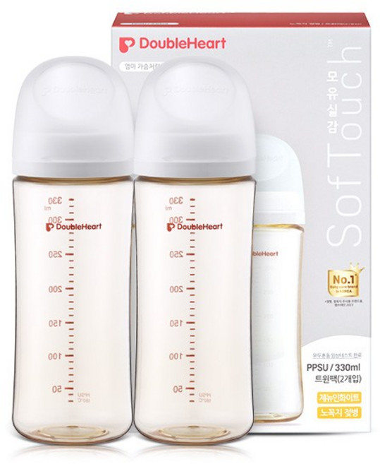 더블하트 모유실감 베이직 제뉴인화이트 330ml 트윈팩(젖꼭지미포함), 1박스, 제뉴인화이트 트윈팩