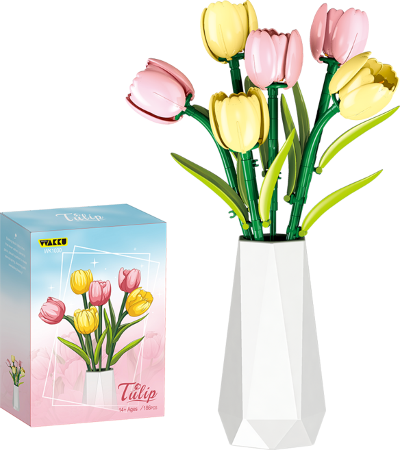 Wakku 보태니컬 울금향 꽃다발 +꽃병 블럭 세트 레고호환블록 Pcs186, 1개