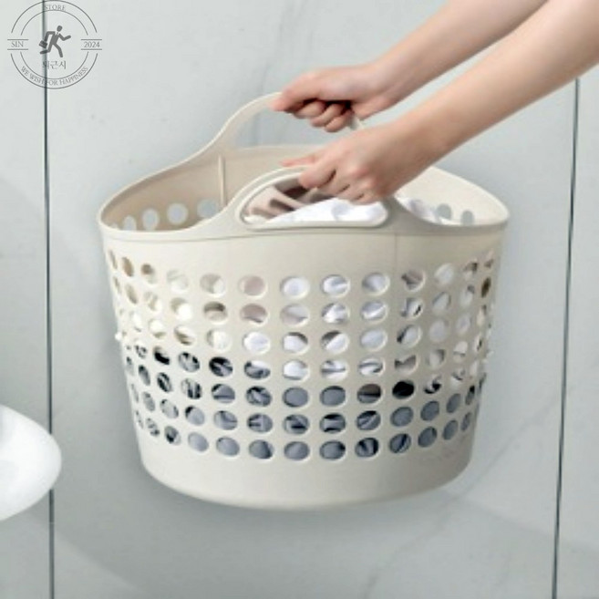 빨래수거함 오피스텔 자취방 간편 세탁소 이동 바구니 물빠짐 화이트