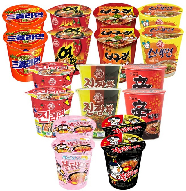 매운맛 소컵라면 9종 18개입 (불닭2+까르보붉닭2+삼양라면2+신라면2+얼큰너구리2+진라면매운2+열라면2+진짬뽕2+스낵면2), 1세트