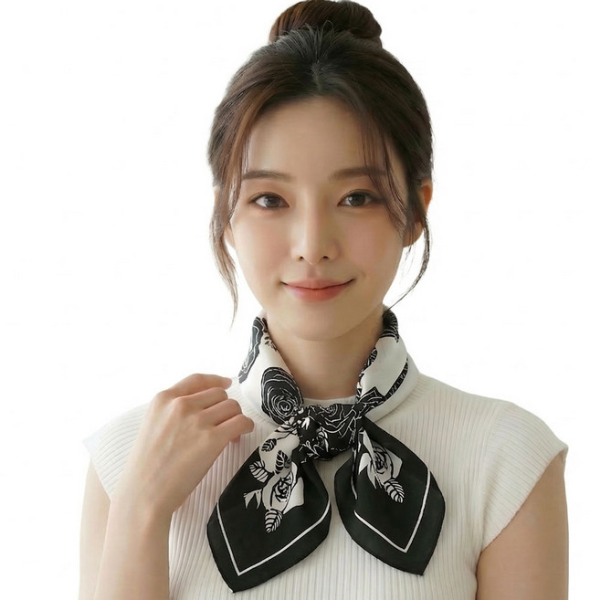 메리앤유 실키 프린팅 정사각 쁘띠 미니 스카프 데일리 하객 룩