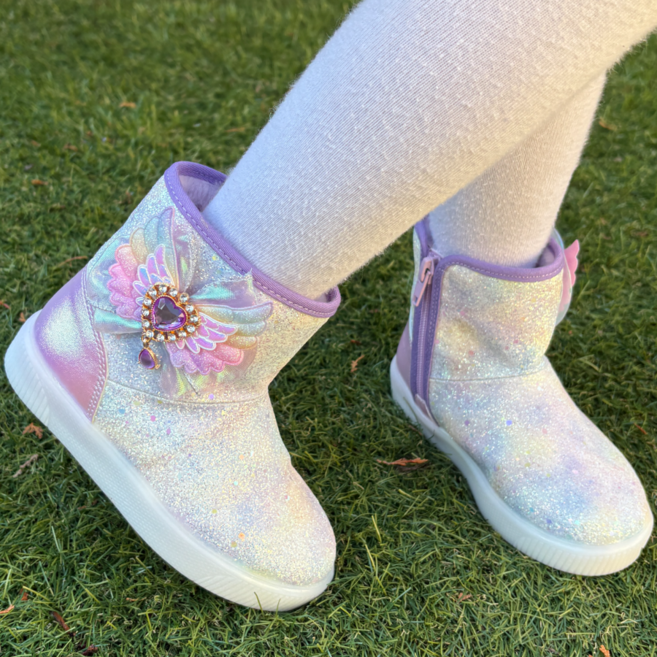 프롬베베 여아용 루나 무지개 날개 솜사탕 LED 겨울 털 부츠
