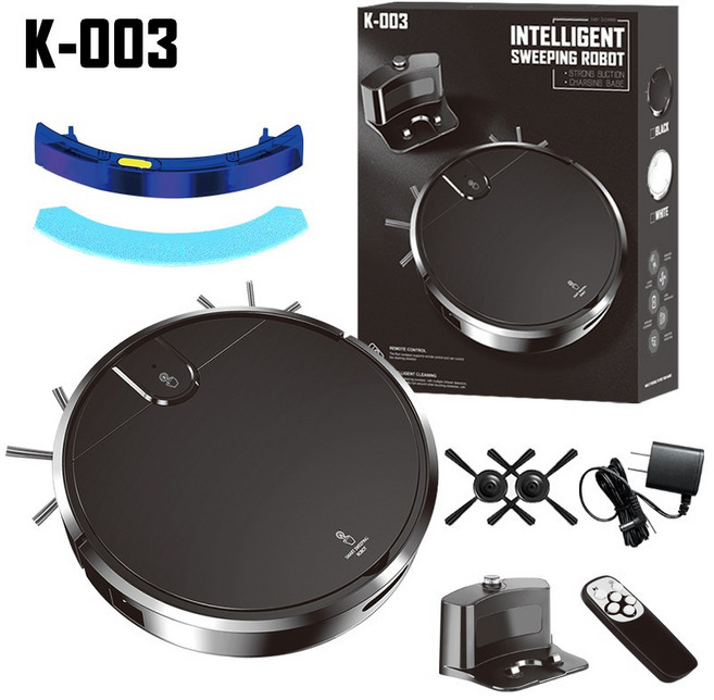 工廠直供 台灣保固 自動回充掃地機器人 掃吸拖三合一 遙控超薄防跌落, 黑