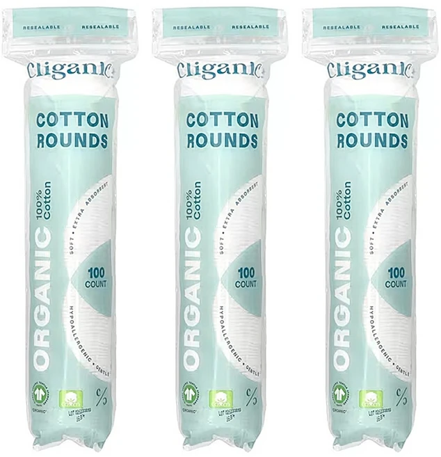 Cliganic 클리가닉 코튼 라운드 순면 화장솜 100개입 3팩 - 쿠팡