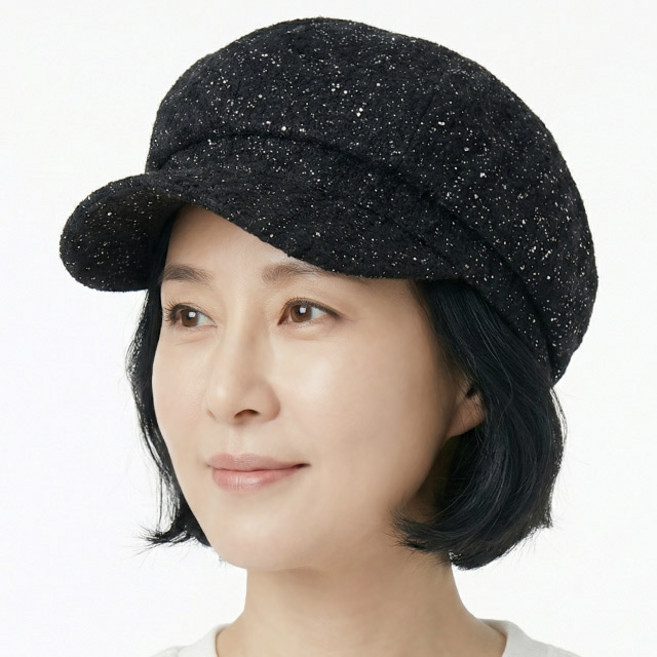 여름 팔각모 글리터 트위드 캡 중년여성 모자 화려한 레이스 큐빅 망사 플라워 빵모자