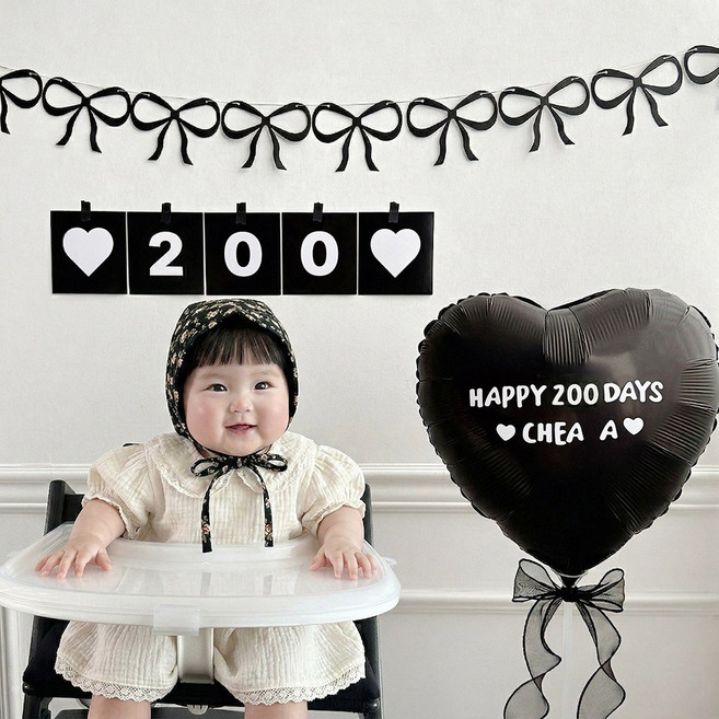 로나파티 생일 풍선 레터링 파티 용품 꾸미기 50일 셀프 촬영, 200 블랙 카드 세트