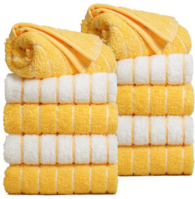 타월톡톡 국내공정 코마사 세면타올 시크라인컬러믹스 190g 고급호텔수건, 옐로우MIX, 10개