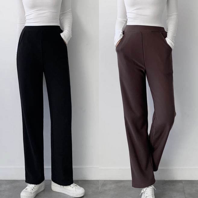 하바우 여성 일자 스판 슬랙스 융기모 정장 밴딩바지 팬츠 2종 세트