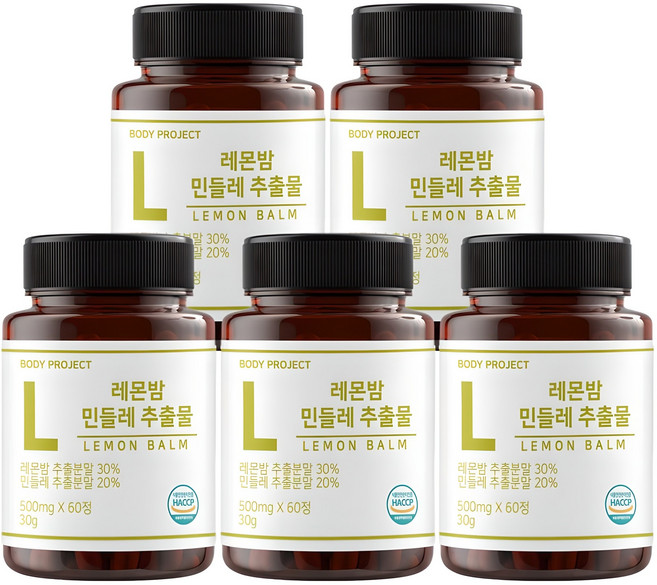 웰리즈바디 레몬밤 단델리온 민들레 추출 프리미엄 정, 5개, 60정