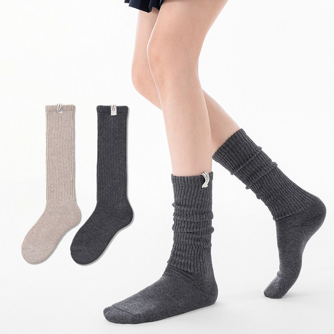 코튼위스퍼 가을겨울용 2켤레세트 롱디 골지 슬림 베이직 무지 워머 니삭스 롱 양말