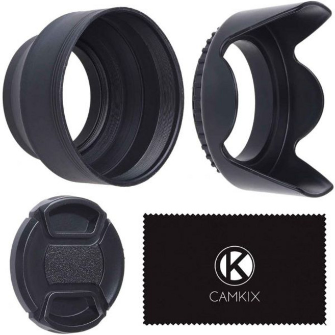 67mm 세트 2개 카메라 렌즈 후드 및 캡 - 고무 접이식 + 튤립 꽃 모양 선 쉐이드/쉴드 플레어 눈부심 감소 과도한 햇빛 차단, 1개