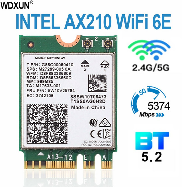 5374mbps 트라이 밴드 2 4g/5g/6g ax210ngw 802 11ax cart o sem fio para intel wi fi 6e ax210 m ngff bluetoo, 1개