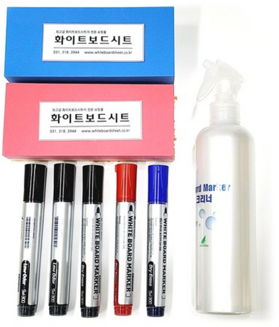 생잉크마카 검정 3p + 빨강 + 파랑 + 대형 매직폼 지우개 + 이중 극세사 지우개 + 클리너, 5개