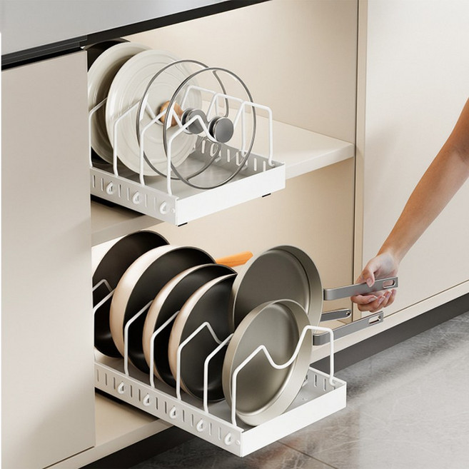 에이든 무타공 슬라이딩 후라이팬 정리대, 화이트, 1개