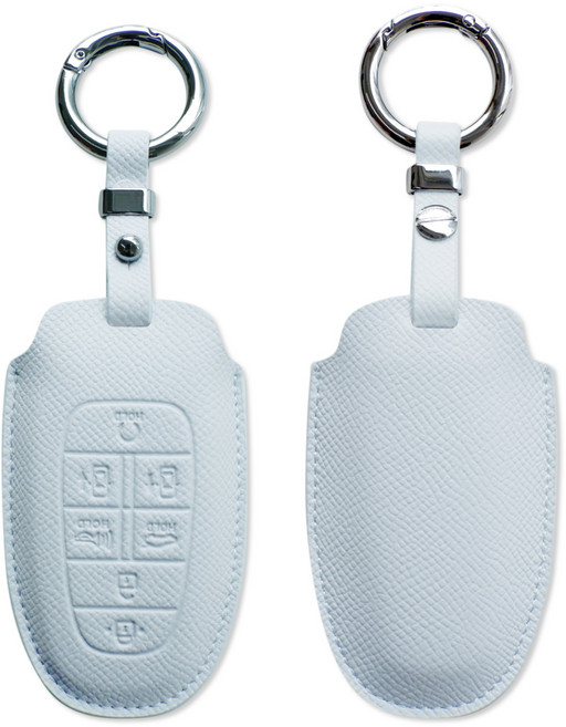 트니르 현대 호환 천연소가죽 차키케이스 그랜져 싼타페 넥쏘 팰리세이드 쏘나타 더뉴 차량용품 선물포장, 현대A타입(7버튼), 스카이블루
