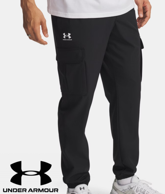 언더아머 남성 UA 바이브 우븐 카고 런닝 팬츠 발수기능 통기성 신축성 있는 우븐 팬츠 클로저 카고 포켓 가볍고 내구성이 좋은 바지 1386558-001