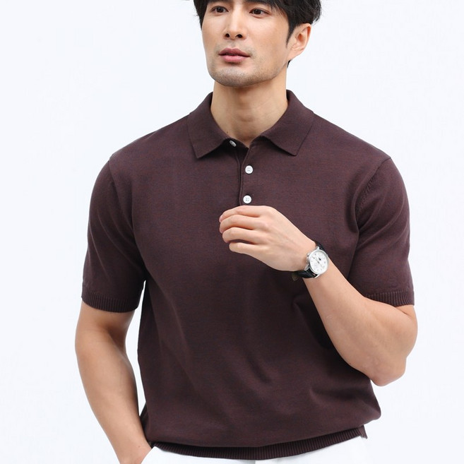 글리멜로 라이트 여름 남성 면 니트 카라 반팔 티셔츠